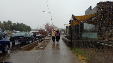 En departamentos del Gran Mendoza, como Ciudad y Las Heras, cae agua nieve con intensidad.