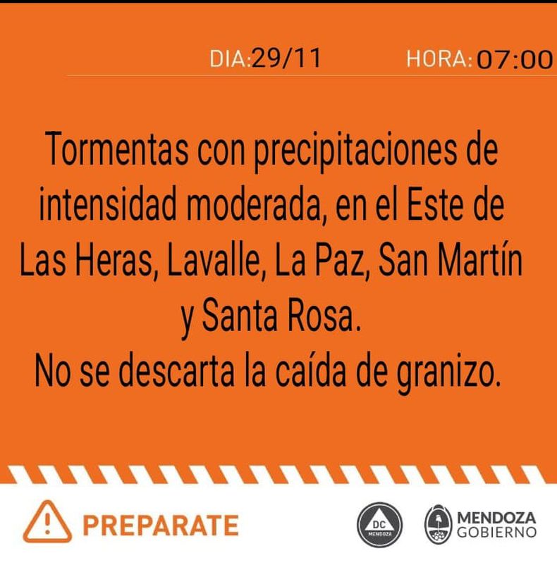 Alerta meteorol�gica naranja por tormentas en Mendoza.