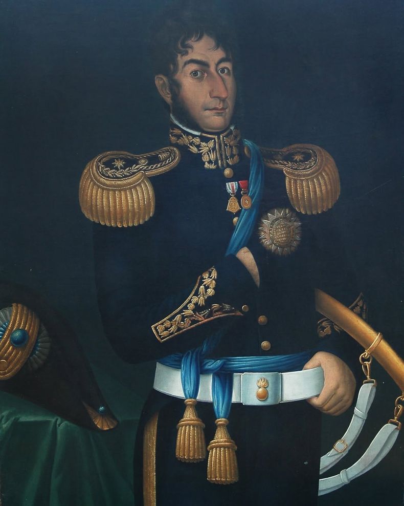 Retrato de Gil de Castro. Autor: José Gil de Castro (1817-1822). Realizado en Chile, muestra al General con sus medallas de Chacabuco y Maipú. Es una imagen de transición entre la tradición colonial y el nuevo orden republicano, destacando su rango militar.
