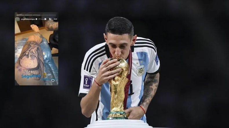 Di María y su nuevo tatuaje como campeón del mundo.