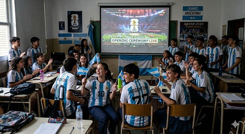 Así como las ceremonias de apertura se transmitieron en algunas escuelas, muchos establecimientos pasaron el partido de Argentina-Austria.