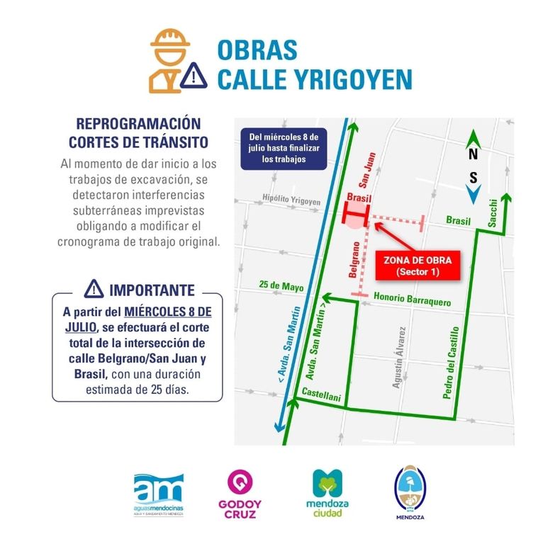 Así queda el cronograma de cortes y desvíos por tareas de remodelación en calle Yrigoyen.