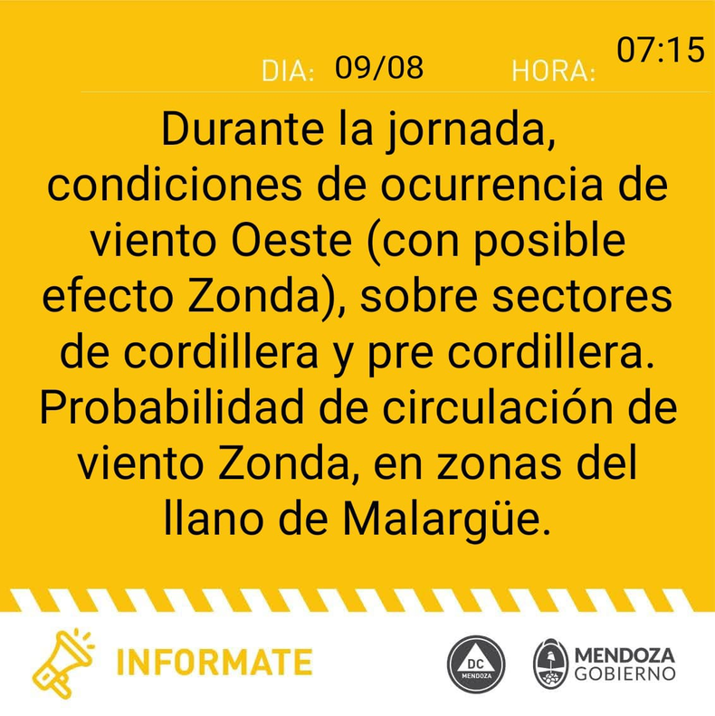Cuándo baja el viento Zonda a Mendoza.