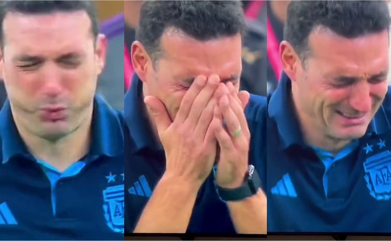 Lionel Scaloni y su llanto tras el pitazo final y el título.
