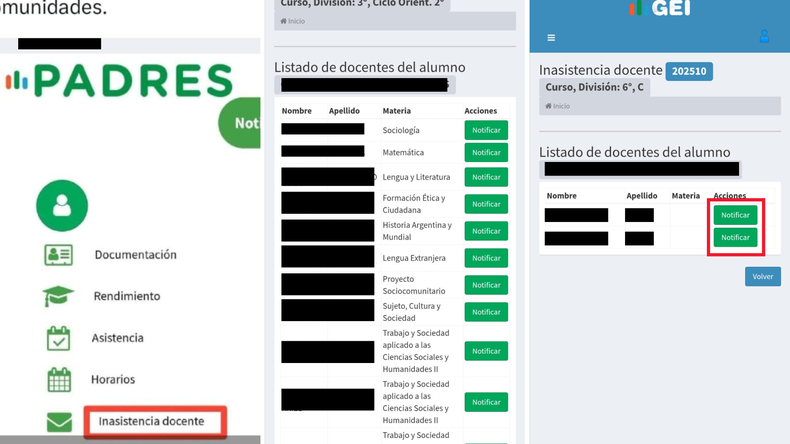 Así se ve el registro de inasistencia docente en la plataforma de GEI.