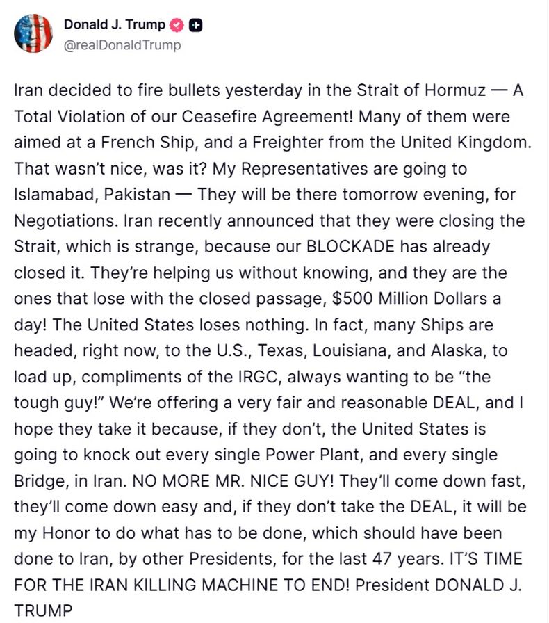 El posteo de Donald Trump con un nuevo ultim&aacute;tum para Ir&aacute;n.