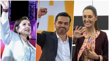 Los candidatos en México: Xóchitl Gálvez,&nbsp; Jorge Álvarez Máynez y Claudia Sheinbaum.