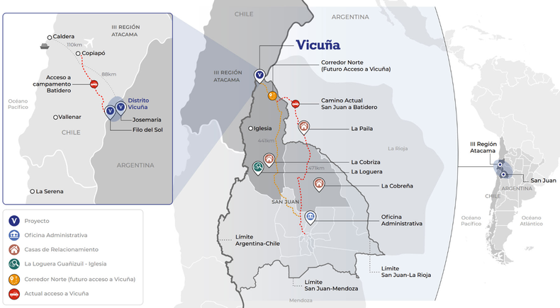La ubicación de Vicuña en la frontera con Chile.