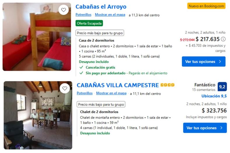 Cabañas en Potrerillos.