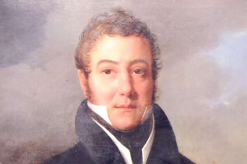 Retrato en Bruselas. Autor: François Joseph Navez (c. 1828). Pintado en Bélgica con estilo neoclásico. Muestra al Libertador vestido de civil frente a un cielo tormentoso, reflejando su etapa de exilio europeo poco después de su llegada al continente.