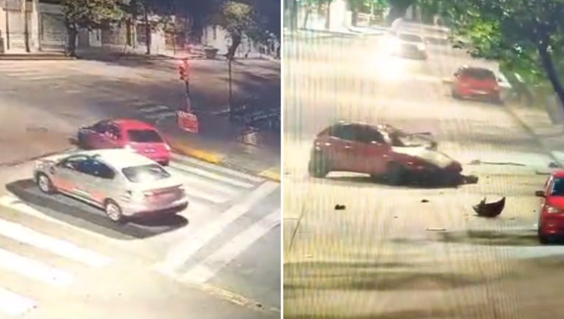 Los instantes previos y posteriores al accidente vial quedaron registrados.