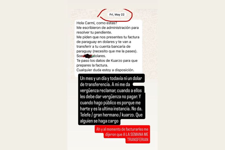La historia que subió Carmiña Masi a redes