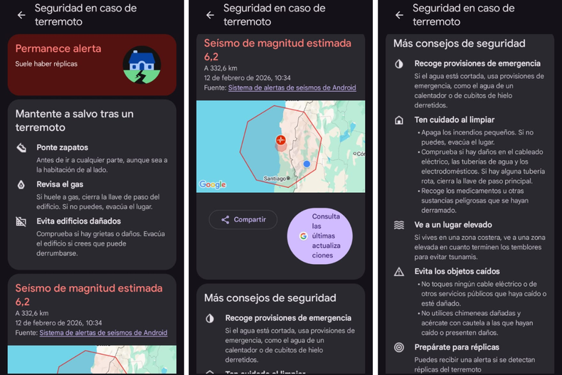 Así se vio la alerta por sismo en celulares Android. 