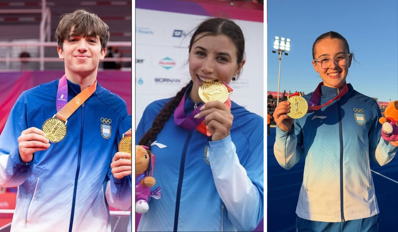 Santiago Lorenzo, Julieta Benedetti y Milagros Alastra, tres de los mendocinos que se colgaron el oro en Santa Fe.