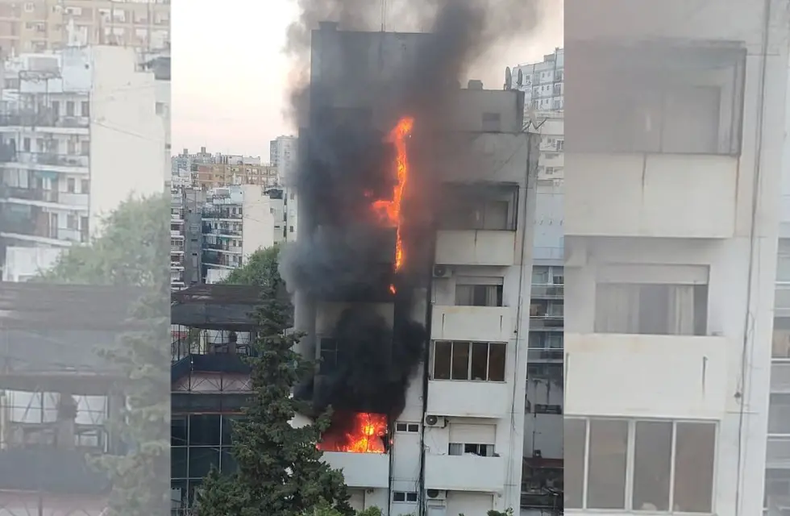 Feroz incendio y el pedido de auxilio de la gente en un edificio en Recoleta