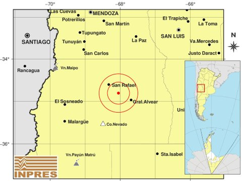 Sismo en Mendoza con epicentro en San Rafael.