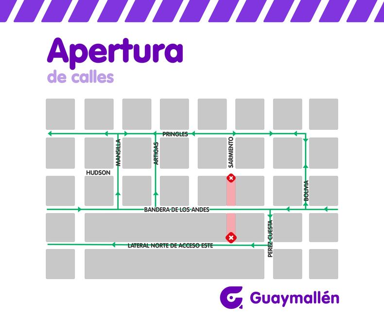 Dentro de dos semanas, aproximadamente, quedará habilitada la intersección de calle Sarmiento. Con ello, se completará al 100% la obra de calle Bandera de Los Andes.