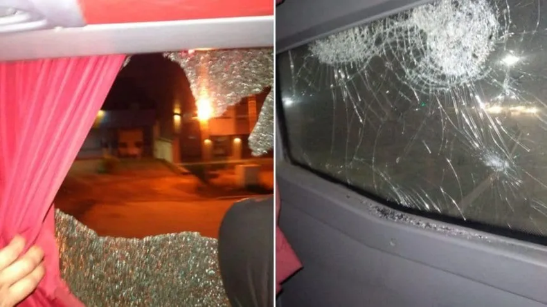 Violento ataque a micros con hinchas de Defensa y Justicia.