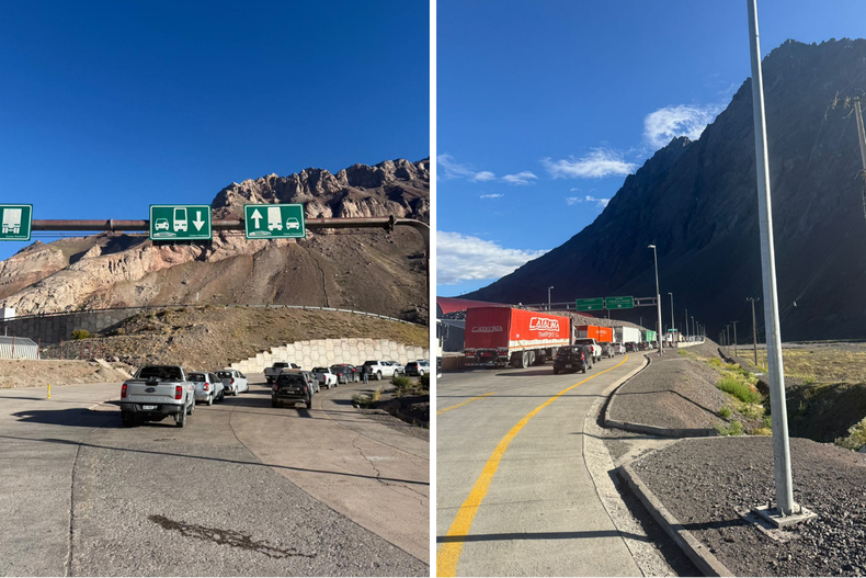 Autos y camiones permanecieron detenidos durante horas en Horcones, en pleno regreso desde Chile.