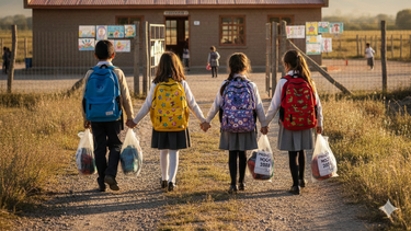 Solidaridad en Mendoza: buscan padrinos que donen útiles escolares para chicos vulnerables. Imagen generada con IA Solidaridad en Mendoza: buscan padrinos que donen útiles escolares para chicos vulnerables. Imagen generada con IA