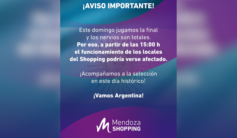 El shopping de Guaymallén confirmó que habrá atención reducida en sus locales.