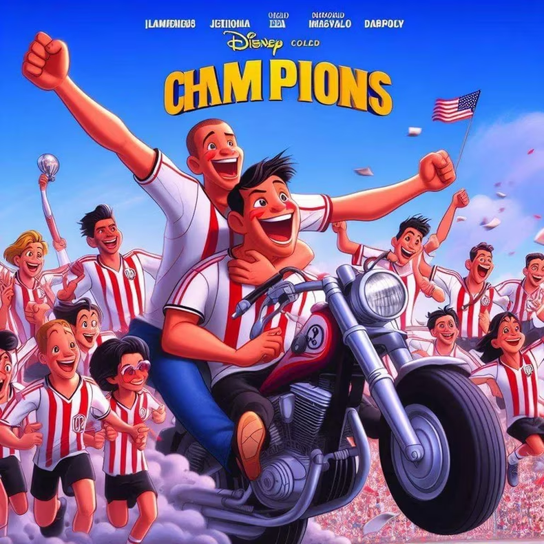 C&oacute;mo crear un p&oacute;ster de pel&iacute;cula al estilo Disney | El triunfo falso celebrado por los hinchas del Junior de Barranquilla fue ilustrado por la IA - cr&eacute;dito Redes sociales