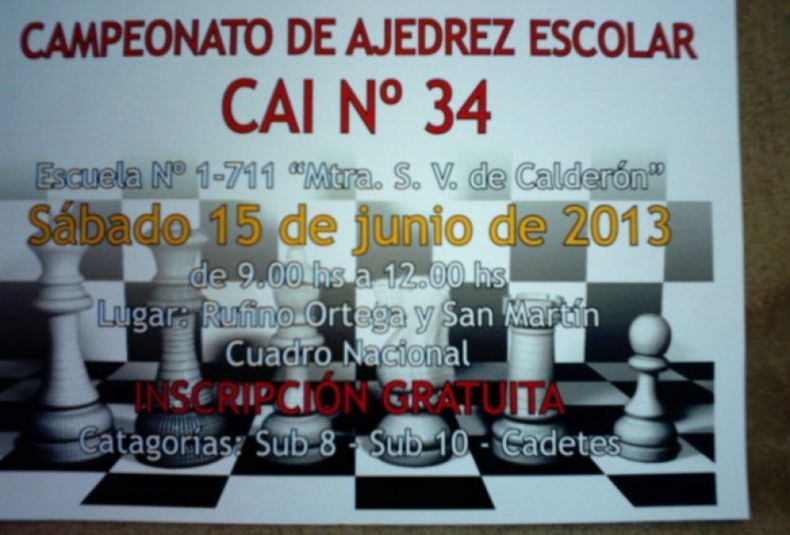 13  En Cuadro Nacional de San Rafael, se jugará un torneo escolar de ajedrez-- Jueves 13-06-13
