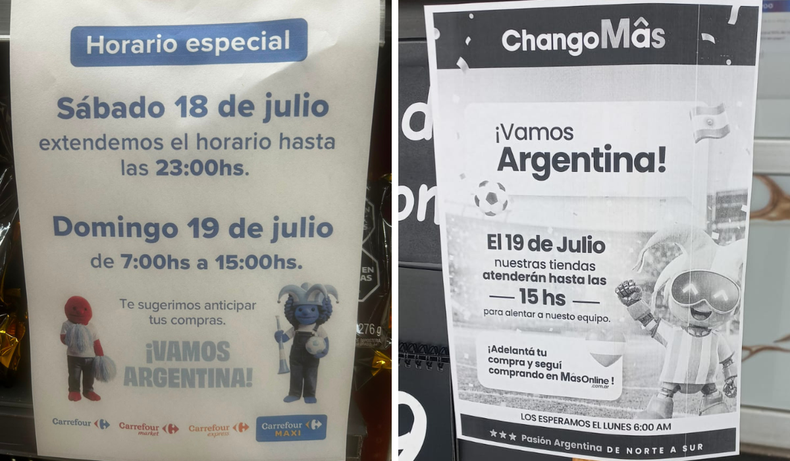 Por el partido final de Argentina, así cambian los horarios de apertura y cierre de los supermercados en Mendoza.