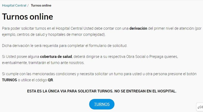 Sistema Ticket para turnos on line del Hospital Central. 