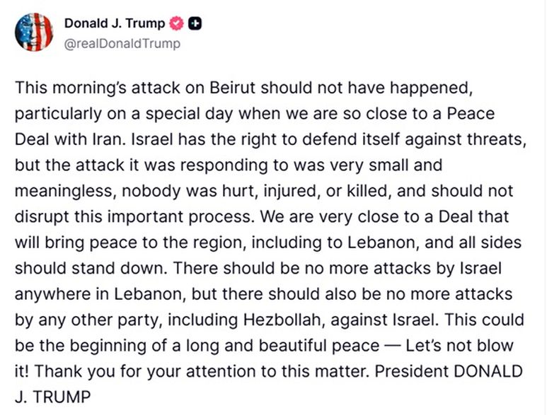 El mensaje de Donald Trump en Truth Social.
