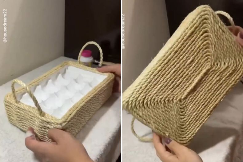 Creá esta increíble canasta usando un maple de huevos, cartón e hilo de yute