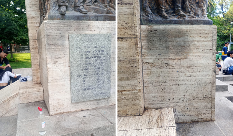 Así quedó la estatua de Plaza Italia tras la limpieza.
