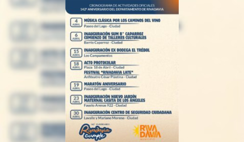 El municipio de Rivadavia comenzó con los festejos el 4 de abril y terminan a fines del mes.