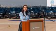 La ministra de seguridad Mercedes Rus presentando la nueva flota de patrulleros policiales.