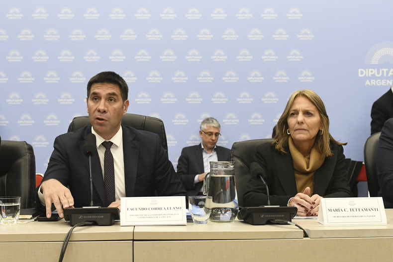Facundo Correa Llano junto a la secretaria de Energía, María Tettamanti. El mendocino presidió el plenario de Comisiones que aprobó el dictamen y apoya el proyecto de recorte de subsidios al gas