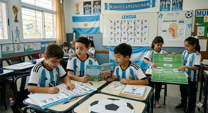 En Lengua, los estudiantes del Primario crearán sus propios cuentos futbolísticos. Imagen creada con IA