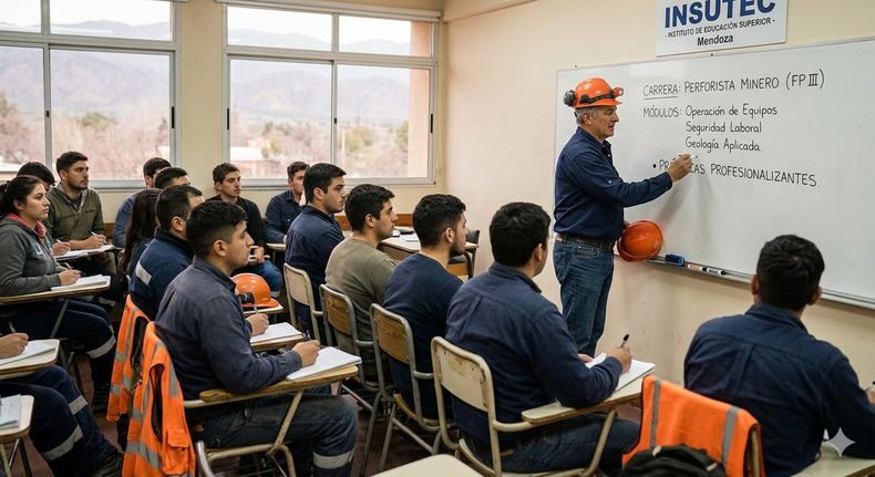 Boom por la minería en Mendoza: la DGE busca docentes para la carrera de Perforista Minero. Imagen creada con IA