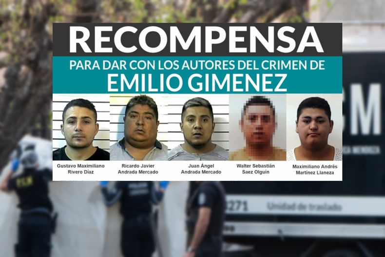Sáez, el segundo de derecha a izquierda, estaba prófugo en Chubut. Resta precisar el paradero de los otros 4 miembros de la banda del crimen de Emilio Giménez