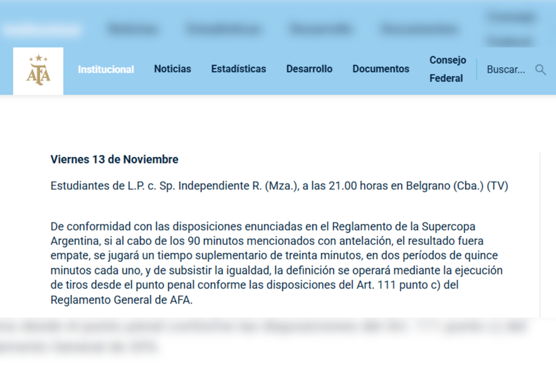 Supercopa Argentina 2026: El comunicado oficial de la AFA.