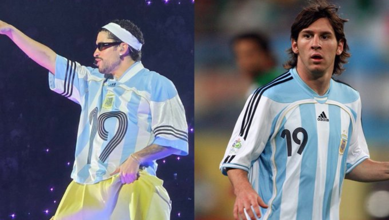 El artista lució una camiseta de la Selección Argentina con el número 19, en homenaje a los inicios de Lionel Messi 