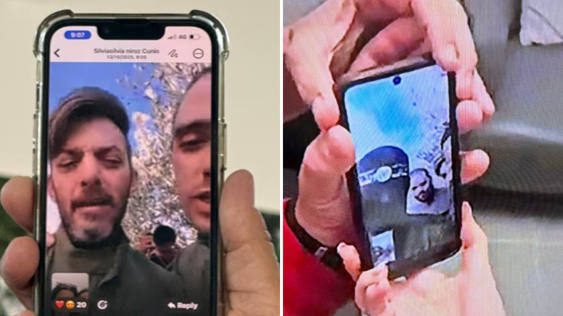 Las respectivas videollamadas de Ariel y David Cunio, y Eitan Horn.