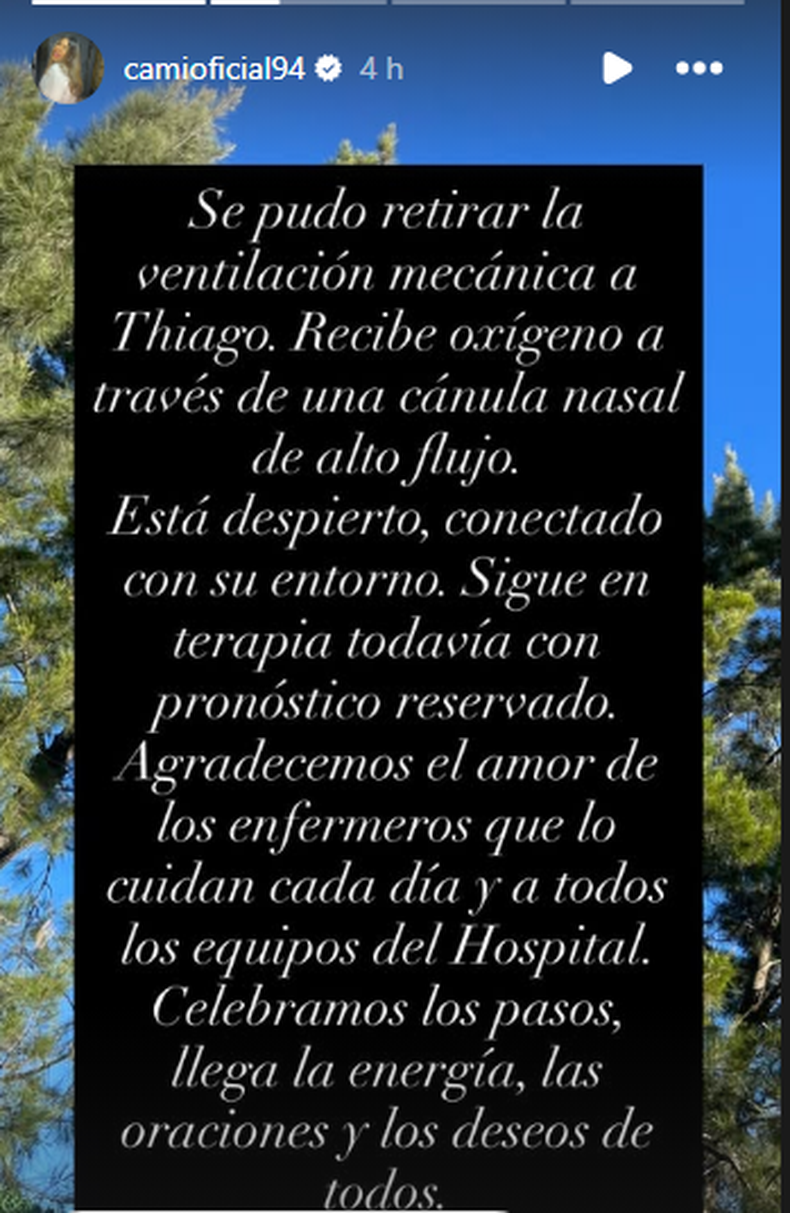 El mensaje de agradecimiento y parte médico de la hermana de Thiago Medina