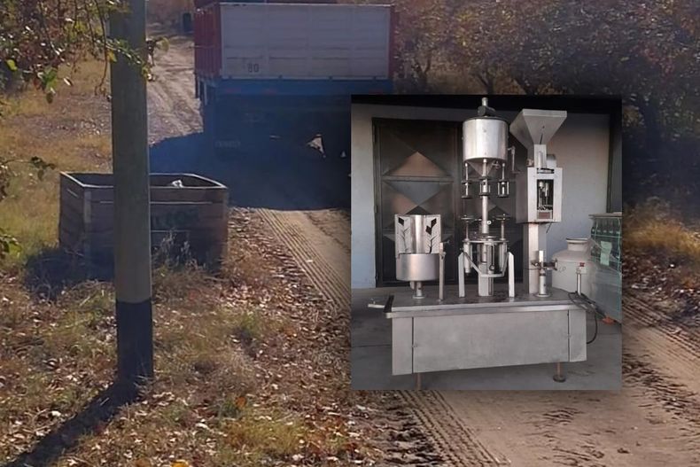 Captura del video y fotos de la embotelladora que habría sido sustraída de la bodega. 
