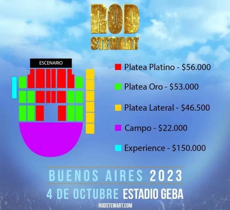 Los precios de las entradas para el show de Rod Stewart.