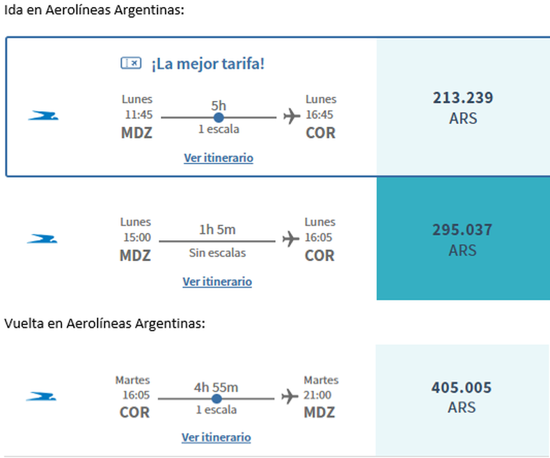 El costo de los vuelos de Aerolíneas Argentinas, ida y vuelta, para ver al Papa León XIV en Córdoba.