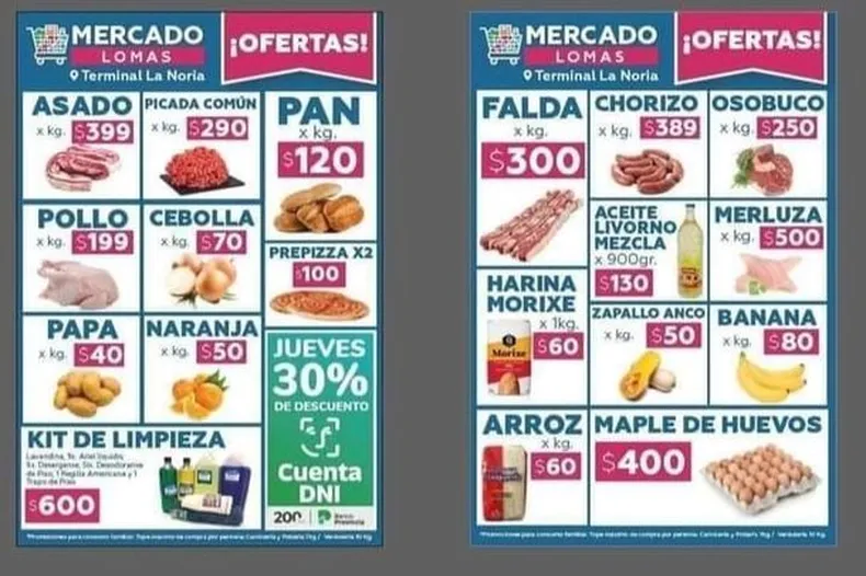 Los precios del mercado de Lomas que esta dentro del programa de mercados en municipios.